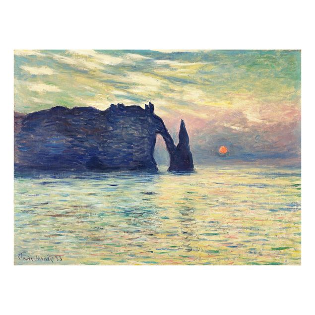 Glastavlor solnedgångar Claude Monet - The Cliff, Étretat, Sunset