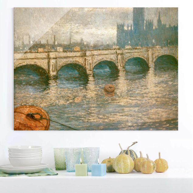 Glastavlor London Claude Monet - Thames Bridge And Parliament Building In London