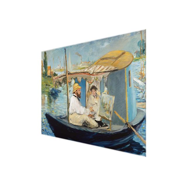 Tavlor porträtt Edouard Manet - Claude Monet Painting On His Studio Boat