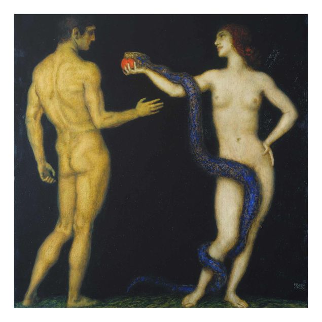 Glastavlor naken och erotik Franz von Stuck - Adam and Eve