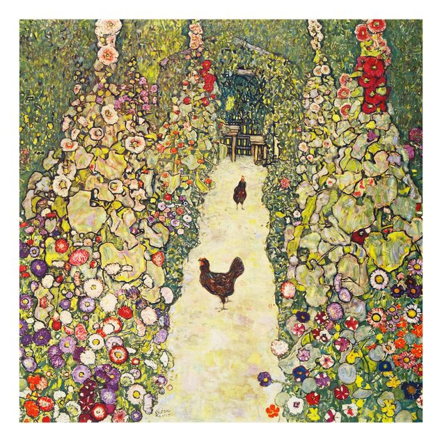 Glastavlor blommor  Gustav Klimt - Garden Path with Hens