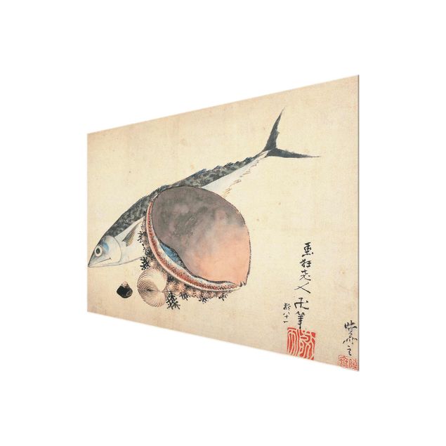 Tavlor modernt Katsushika Hokusai - Mackerel and Sea Shells