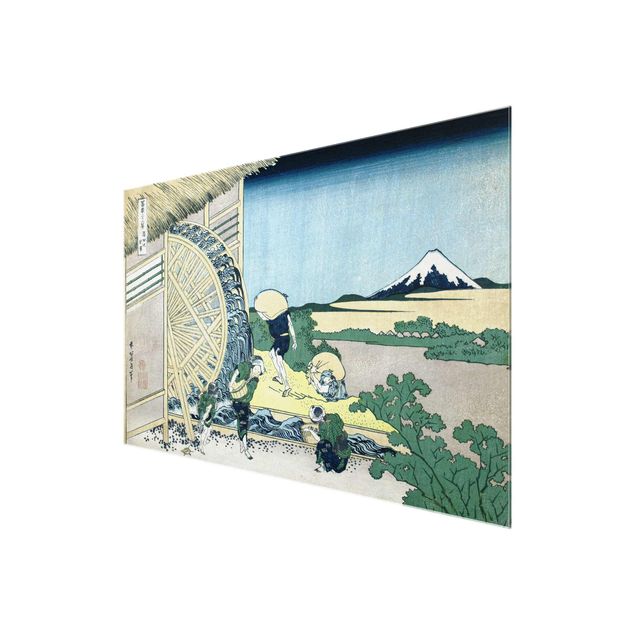 Tavlor grön Katsushika Hokusai - Waterwheel at Onden