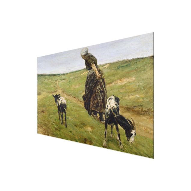 Glastavlor djur Max Liebermann - Goat Herdess In Sand Dunes