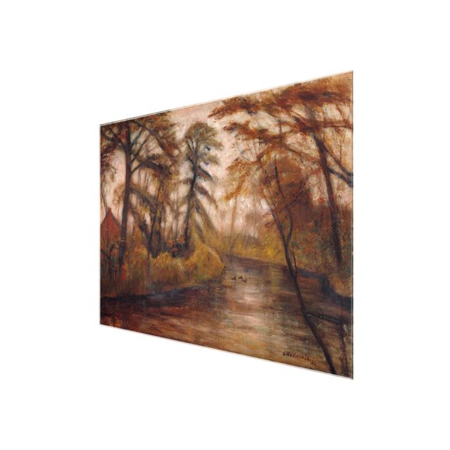 Glastavlor landskap Otto Modersohn - Dusk (Autumn At The Wümme)