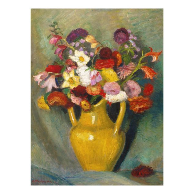 Glastavlor blommor  Otto Modersohn - Colourful Bouquet in Yellow Clay Jug