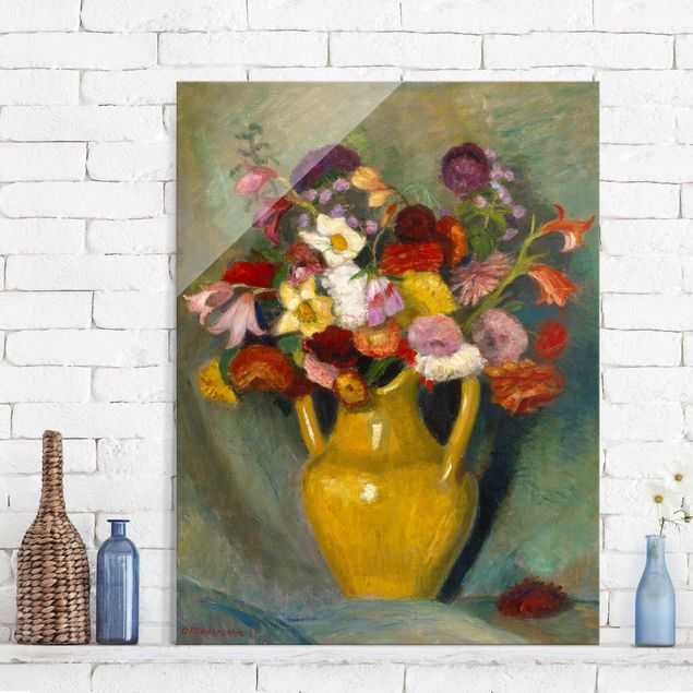 Konststilar Expressionism Otto Modersohn - Colourful Bouquet in Yellow Clay Jug