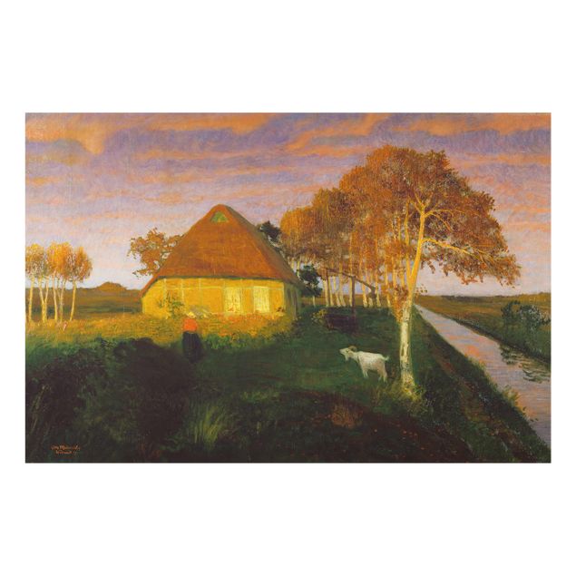 Tavlor landskap Otto Modersohn - Moor Cottage in the Evening Sun