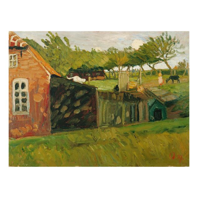 Tavlor landskap Otto Modersohn - Red House With Stables