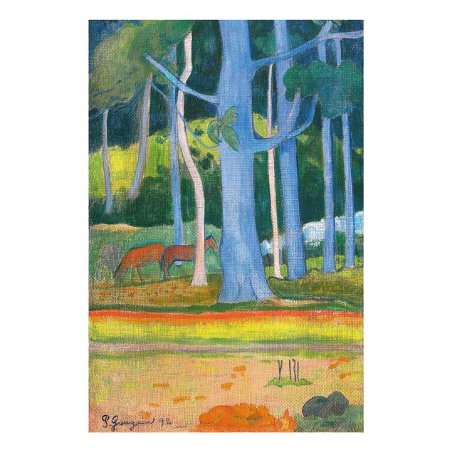 Tavlor träd Paul Gauguin - Landscape with blue Tree Trunks