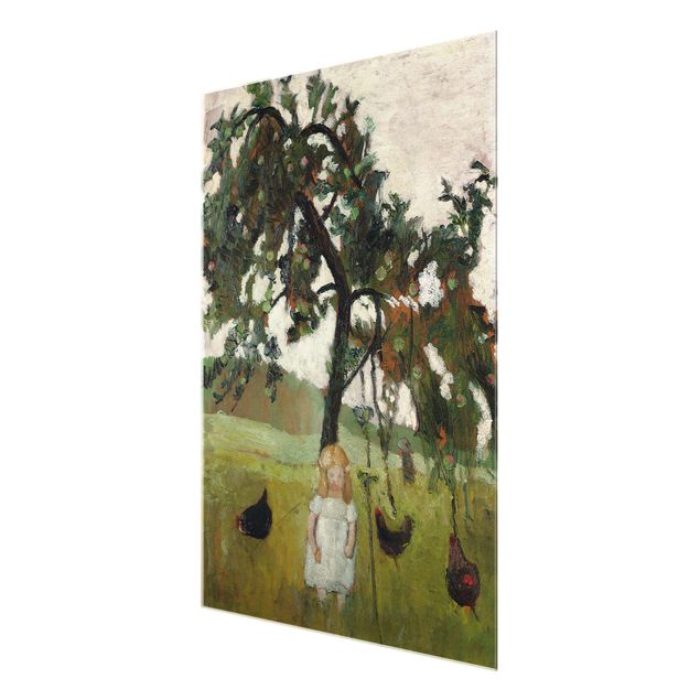Tavlor modernt Paula Modersohn-Becker - Elsbeth with Chickens under Apple Tree