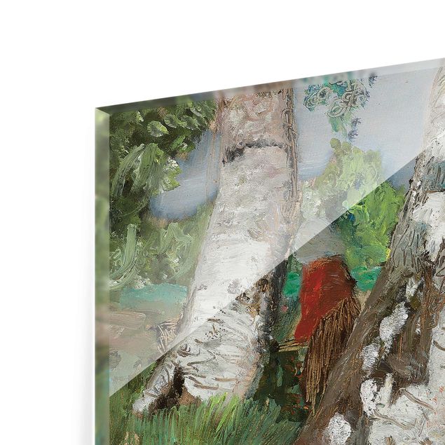 Glastavlor landskap Paula Modersohn-Becker - Child with Doll Sitting on a Birch Trunk