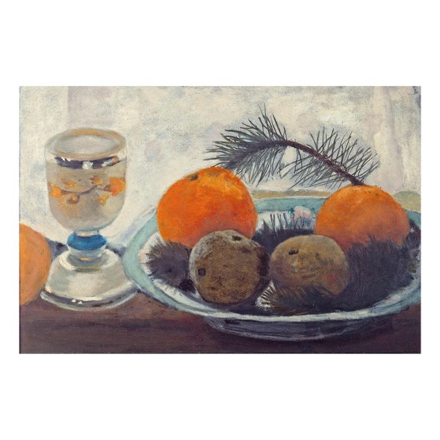 Tavlor konstutskrifter Paula Modersohn-Becker - Still Life with frosted Glass Mug, Apples and Pine Branch