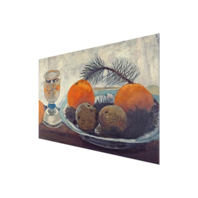 Tavlor stillliv Paula Modersohn-Becker - Still Life with frosted Glass Mug, Apples and Pine Branch