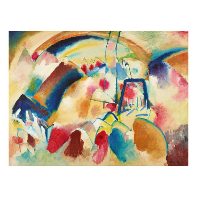 Glastavlor abstrakt Wassily Kandinsky - Landscape With Church (Landscape With Red Spotsi)