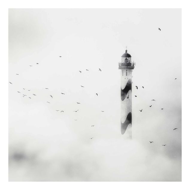 Glastavlor svart och vitt Lighthouse In The Fog