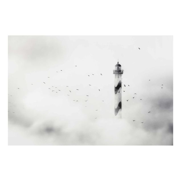 Glastavlor svart och vitt Lighthouse In The Fog
