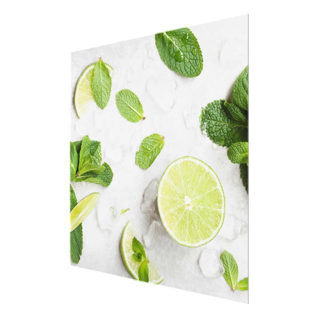 Magnettafel Glas Lime Mint On Ice Cubes