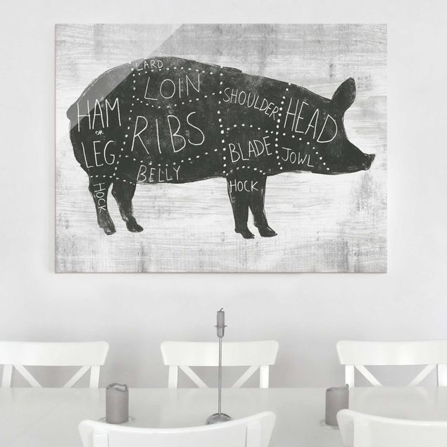 Glastavlor svart och vitt Butcher Board - Pig