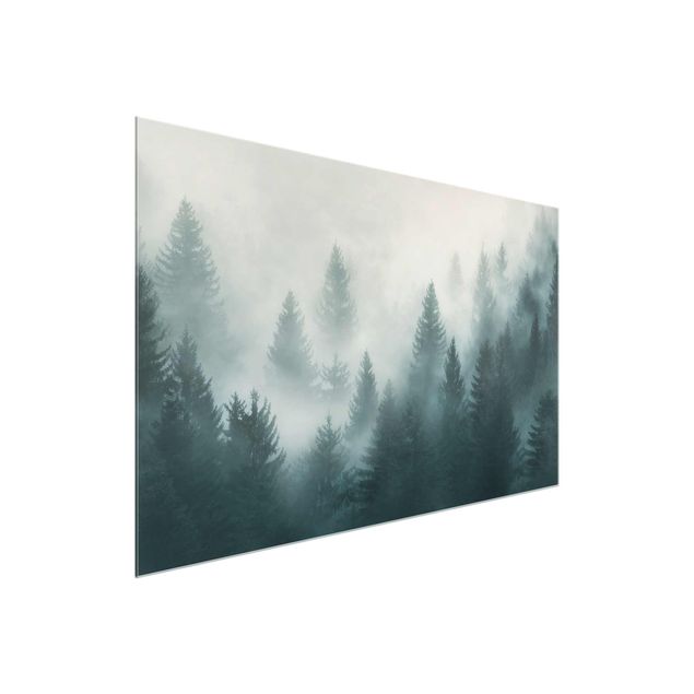 Glastavlor landskap Coniferous Forest In Fog