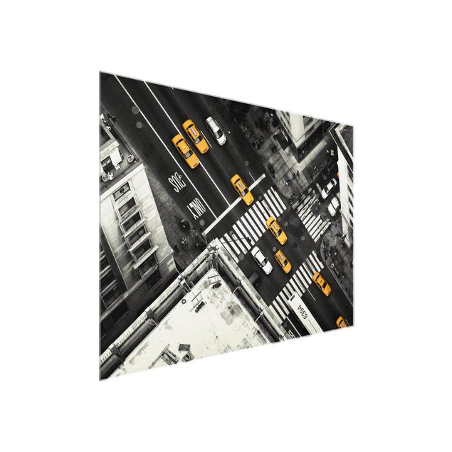 Glastavlor arkitektur och skyline New York City Cabs