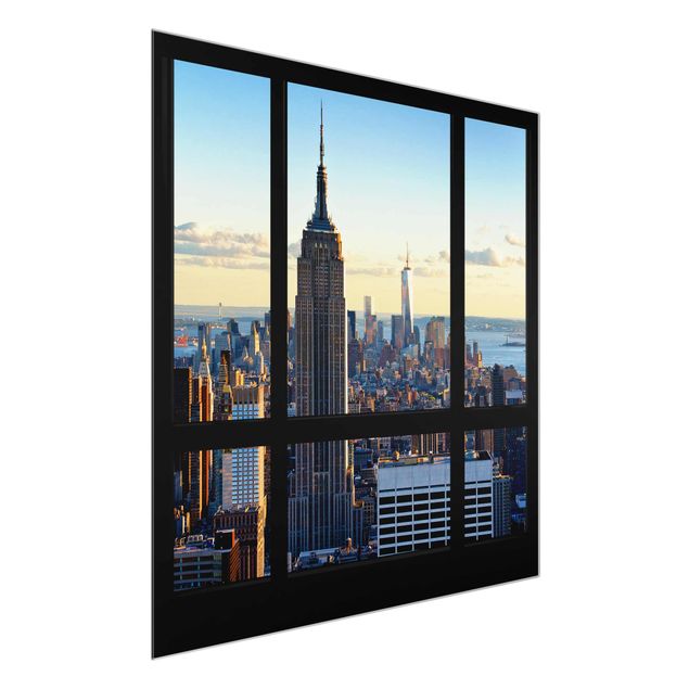 Glastavlor arkitektur och skyline New York Window View Of The Empire State Building