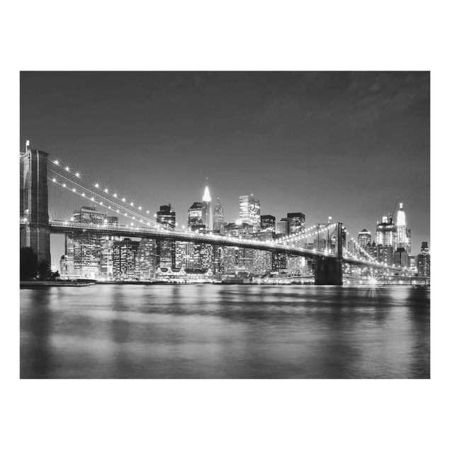 Glastavlor svart och vitt Nighttime Manhattan Bridge II