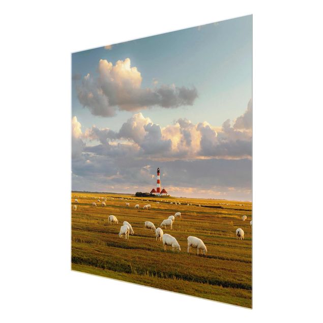 Tavlor grön North Sea Lighthouse With Flock Of Sheep
