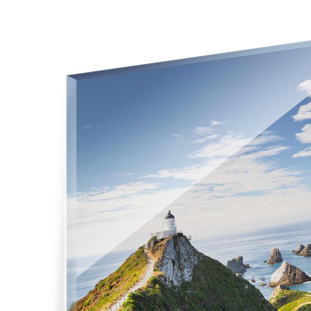 Glastavlor landskap Nugget Point Lighthouse And Sea New Zealand