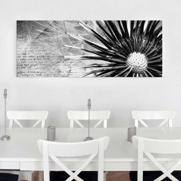 Glastavlor maskrosor Dandelion Black & White