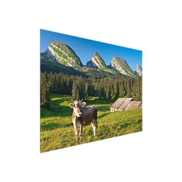 Tavlor träd Swiss Alpine Meadow With Cow