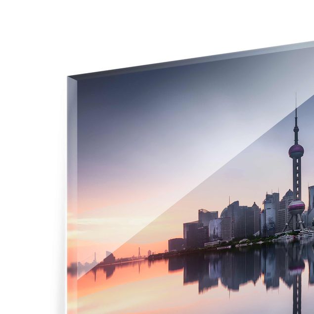 Glas Magnetboard Shanghai Skyline Morning Mood