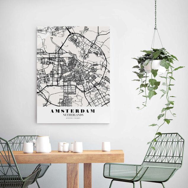 Glastavlor svart och vitt Amsterdam City Map - Classic
