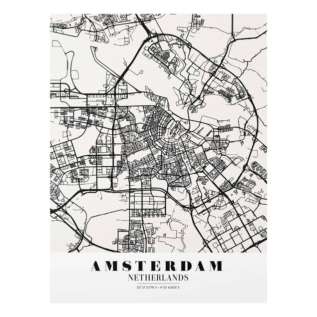Tavlor svart och vitt Amsterdam City Map - Classic