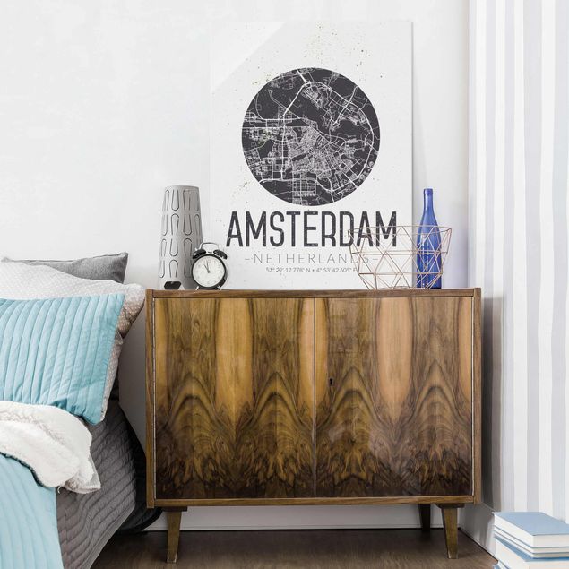 Glastavlor världskartor Amsterdam City Map - Retro
