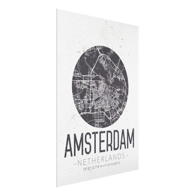 Glastavlor ordspråk Amsterdam City Map - Retro