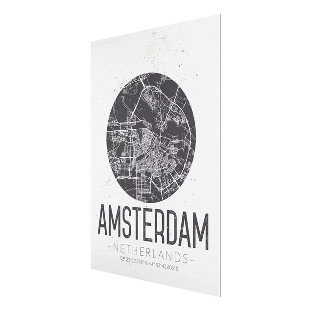 Tavlor svart och vitt Amsterdam City Map - Retro