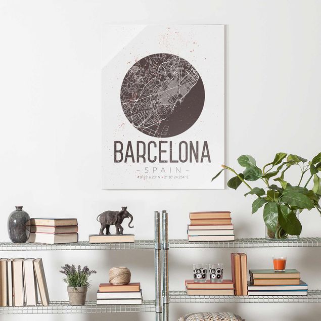 Glastavlor svart och vitt Barcelona City Map - Retro