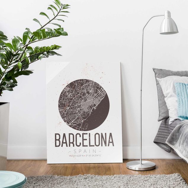 Glastavlor världskartor Barcelona City Map - Retro