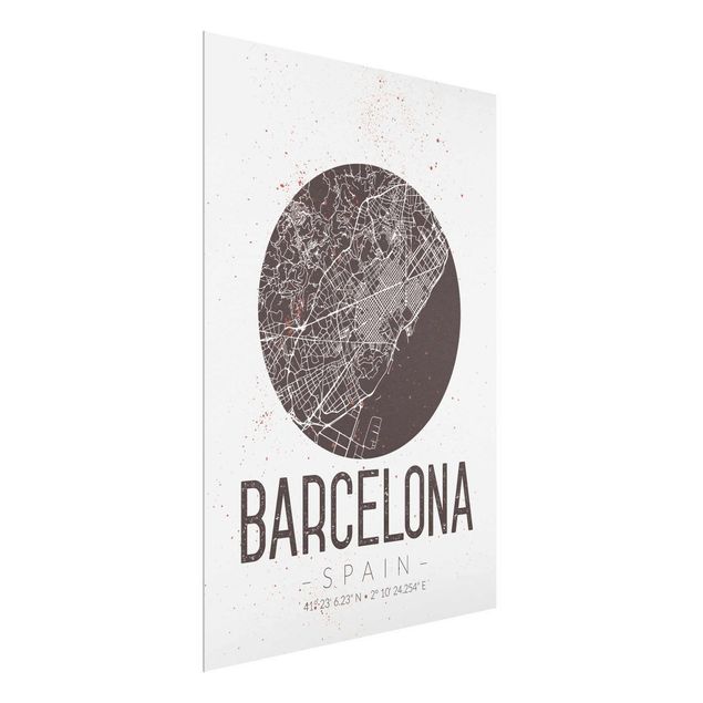Glastavlor ordspråk Barcelona City Map - Retro