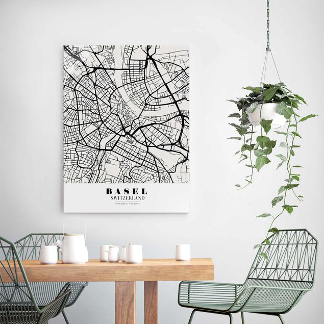 Glastavlor svart och vitt Basel City Map - Classic