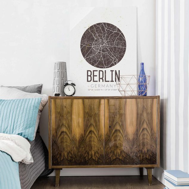 Glastavlor svart och vitt City Map Berlin - Retro
