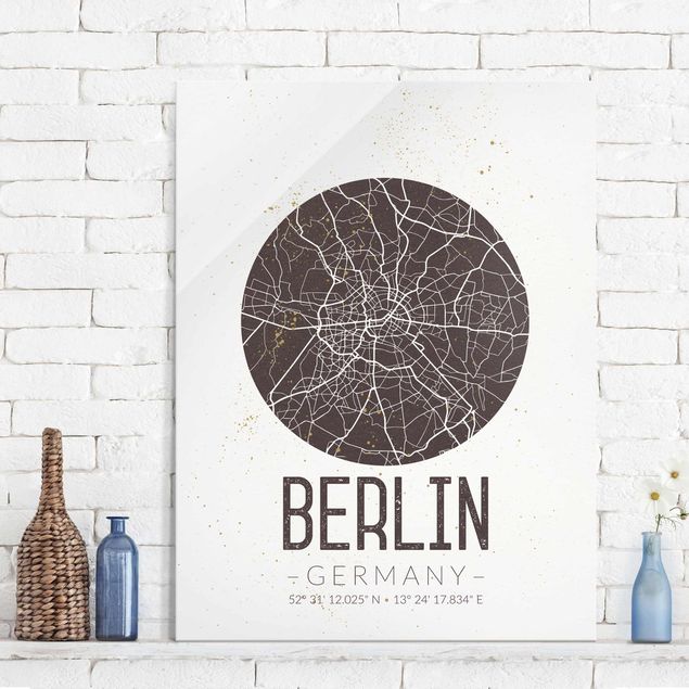 Glastavlor Berlin City Map Berlin - Retro