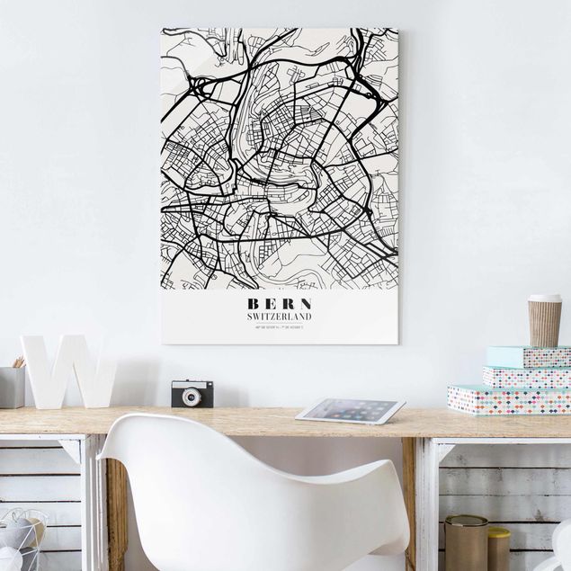 Glastavlor svart och vitt Bern City Map - Classical