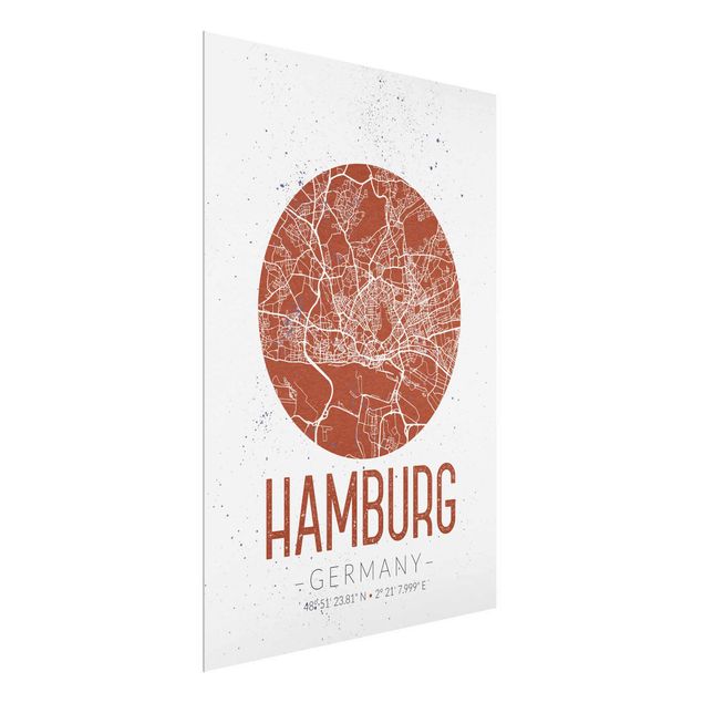 Glastavlor världskartor Hamburg City Map - Retro