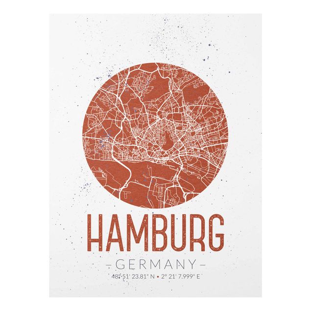 Glastavlor ordspråk Hamburg City Map - Retro