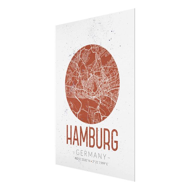 Tavlor röd Hamburg City Map - Retro