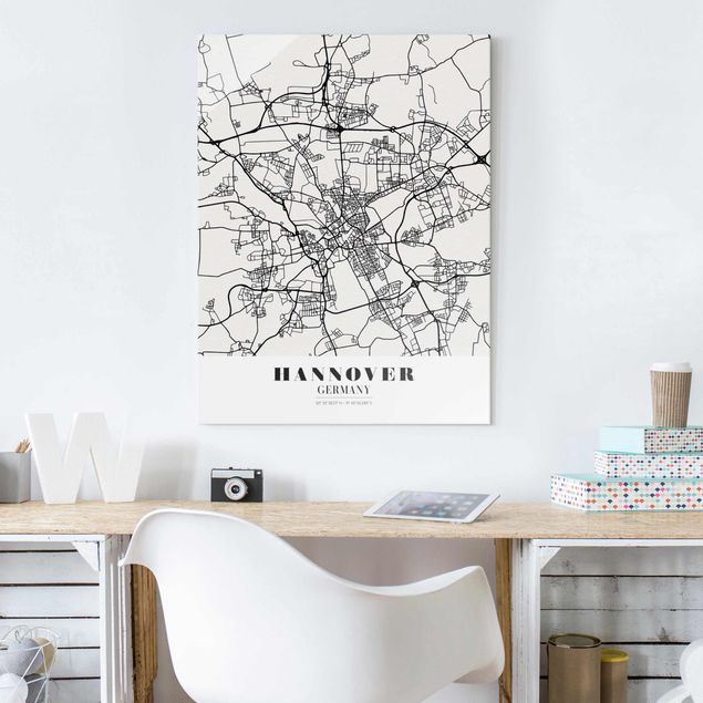 Glastavlor svart och vitt Hannover City Map - Classic