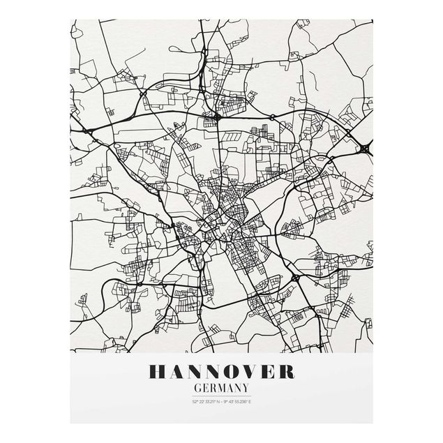 Tavlor svart och vitt Hannover City Map - Classic