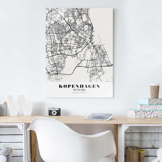 Glastavlor svart och vitt Copenhagen City Map - Classic